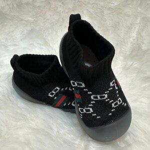 Black Knit Baby Moccasins Shoes With Soft Rubber Sole